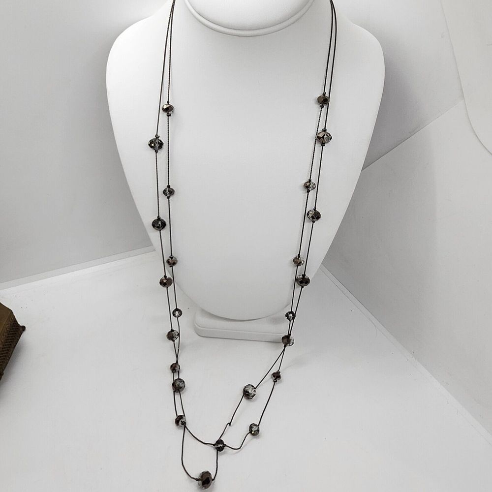 Black Metal‎ Double Strand Crystal Necklace